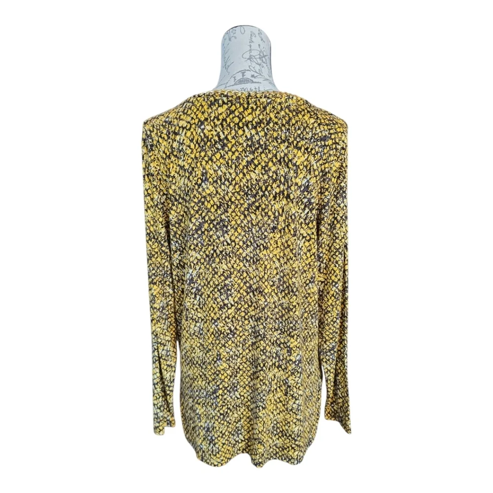 Michael Kors Black Yellow Geometric Print Long Sleeve Pullover Blouse L - Picture 4 of 7